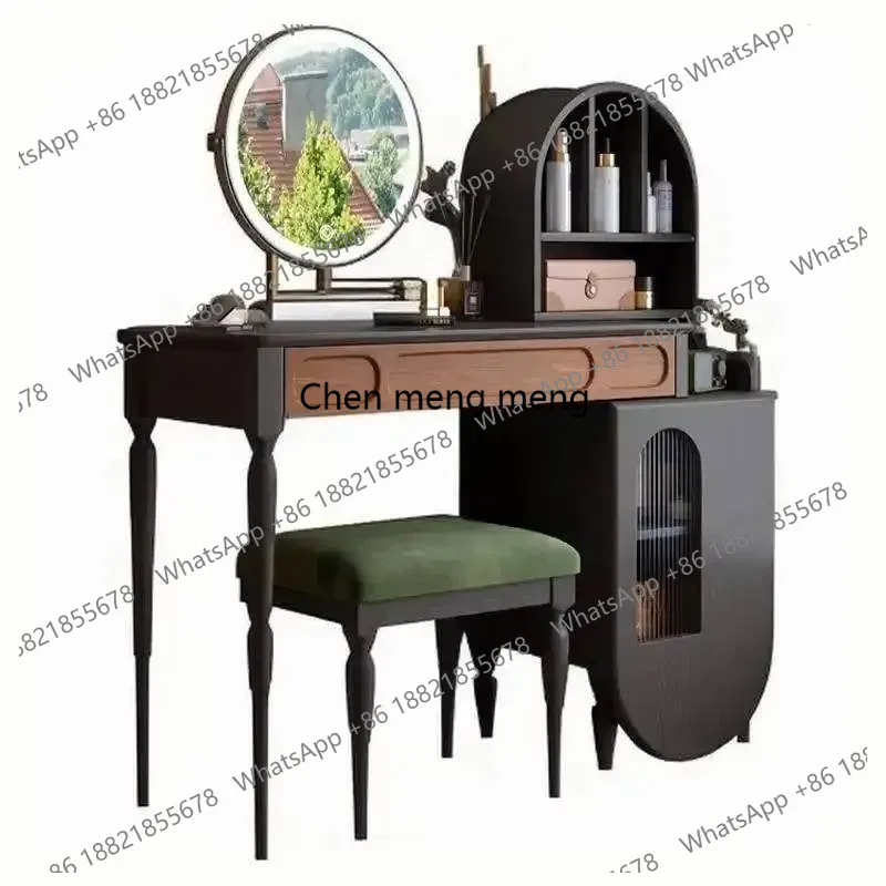 Beauty Makeup Vanity Set - Organizer Czarna Toaletka z Szufladami Stołek