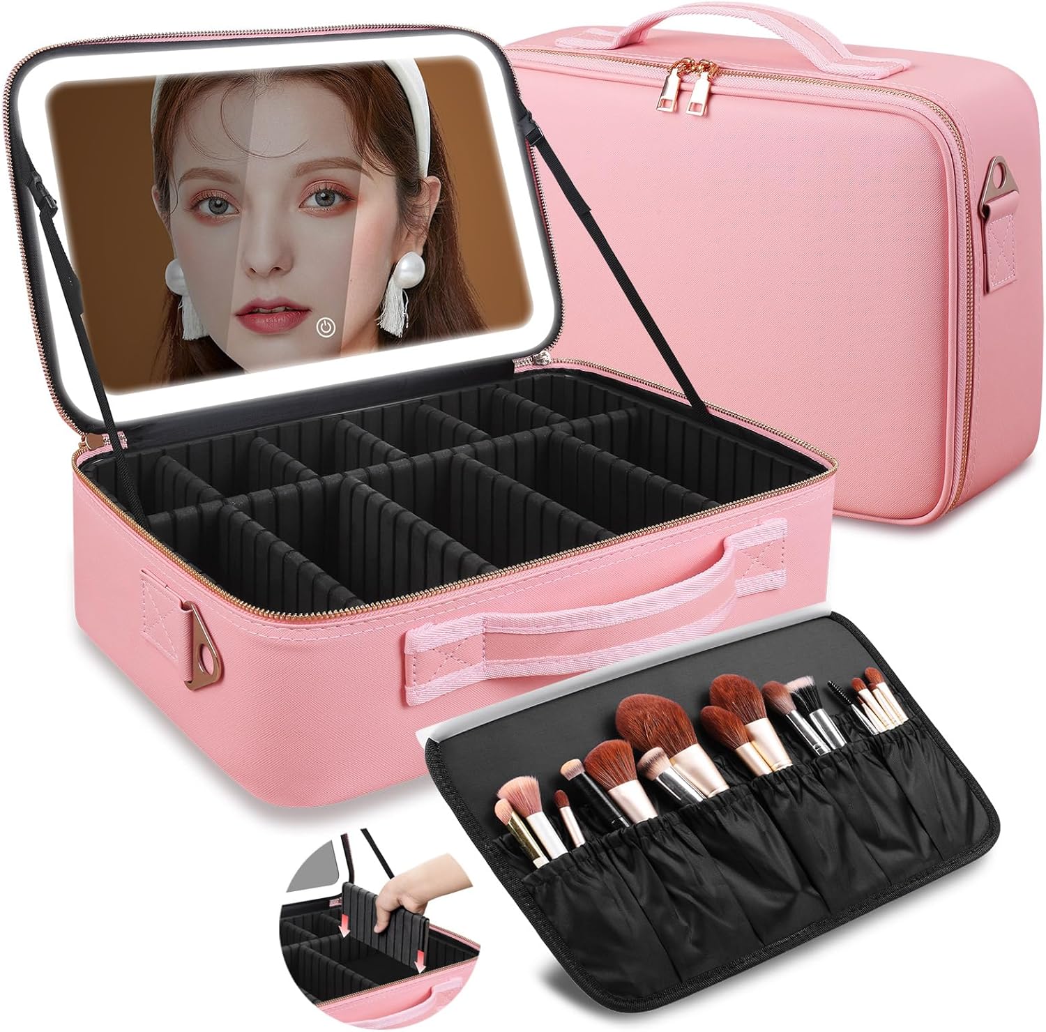 Beauty Makeup Case - Duża kosmetyczka z lustrem LED 15''X11''